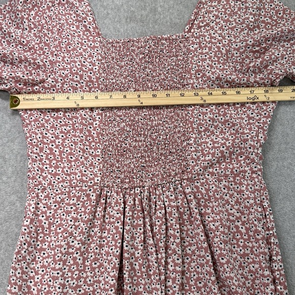 Abercrombie & Fitch Floral Mini Dress L Pink White Ditsy Ruffle‎ Hem - Picture 10 of 11